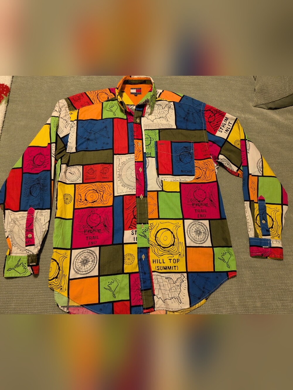 Tommy Hilfiger vintage Multicolor Patchwork Map Print Button-Down Shirt